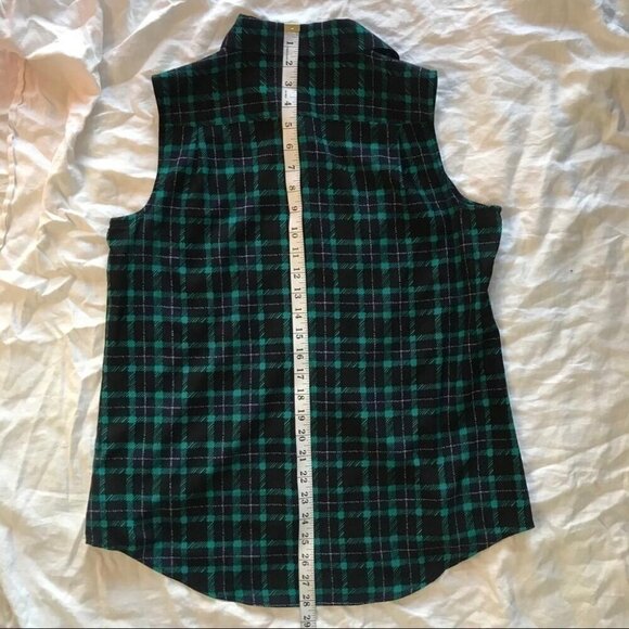 Tommy Hilfiger Sleeveless Plaid Blouse Dark Academia & Y2K Preppy Style - Picture 10 of 11